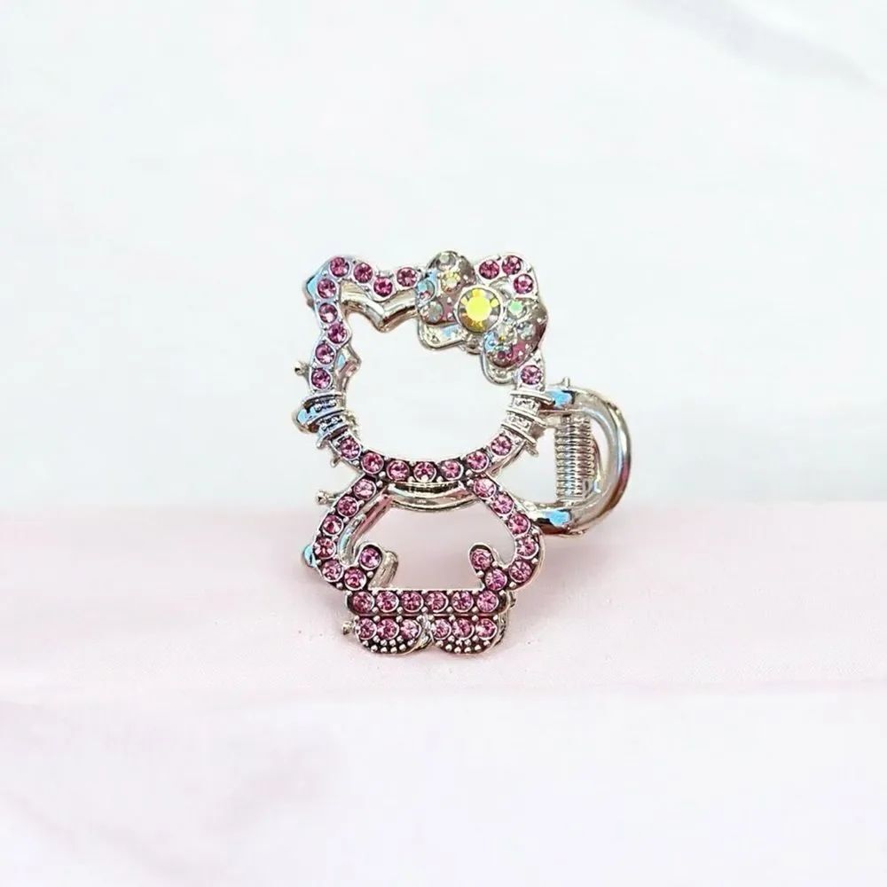 🤯5/$25🤯 Hello Kitty Pink Rhinestone Silver Tone Hair Claw